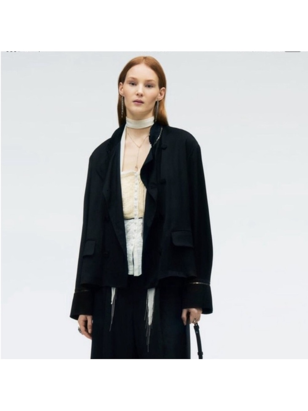 Zara Black Double-Breasted Jacket with Trim